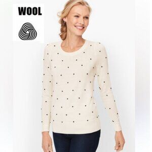 Talbots Cream Wool Polka Dot Sweater Scoop Neck Long Sleeve Size large